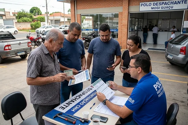 Grupo discutindo a importância da renovação da CNH em Mogi Guaçu.